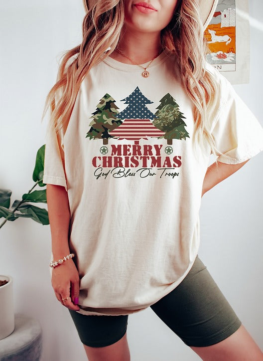 Merry Christmas God Bless Our Troops - Tshirt