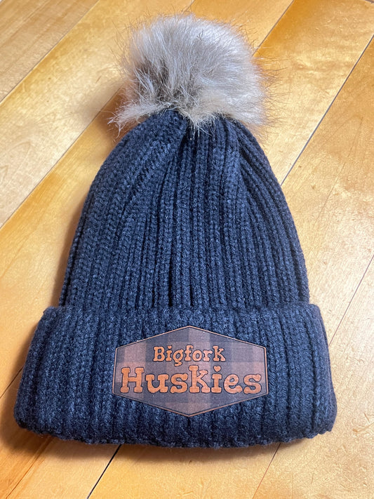 Port Authority Faux Fur Pom Beanie w/ Bigfork Huskies Patch - NEW